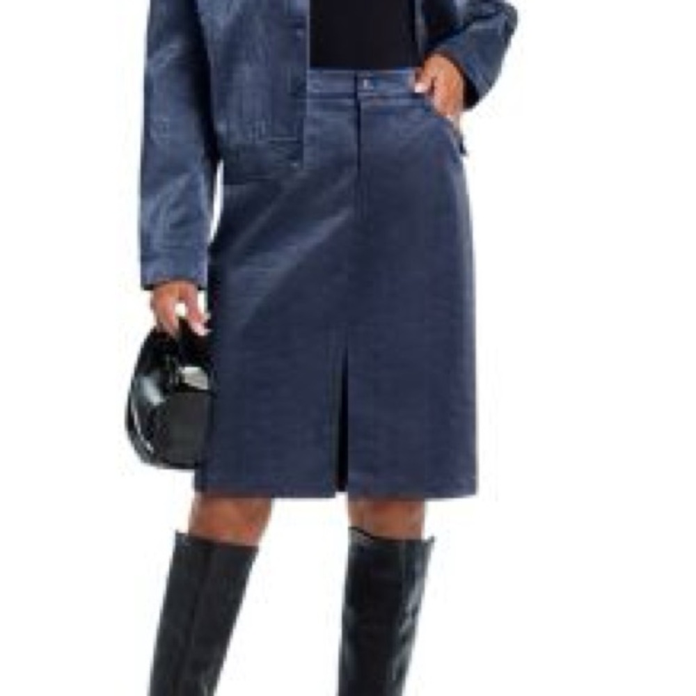 NWT WAYF Camille Faux Leather Navy Skirt Size XS